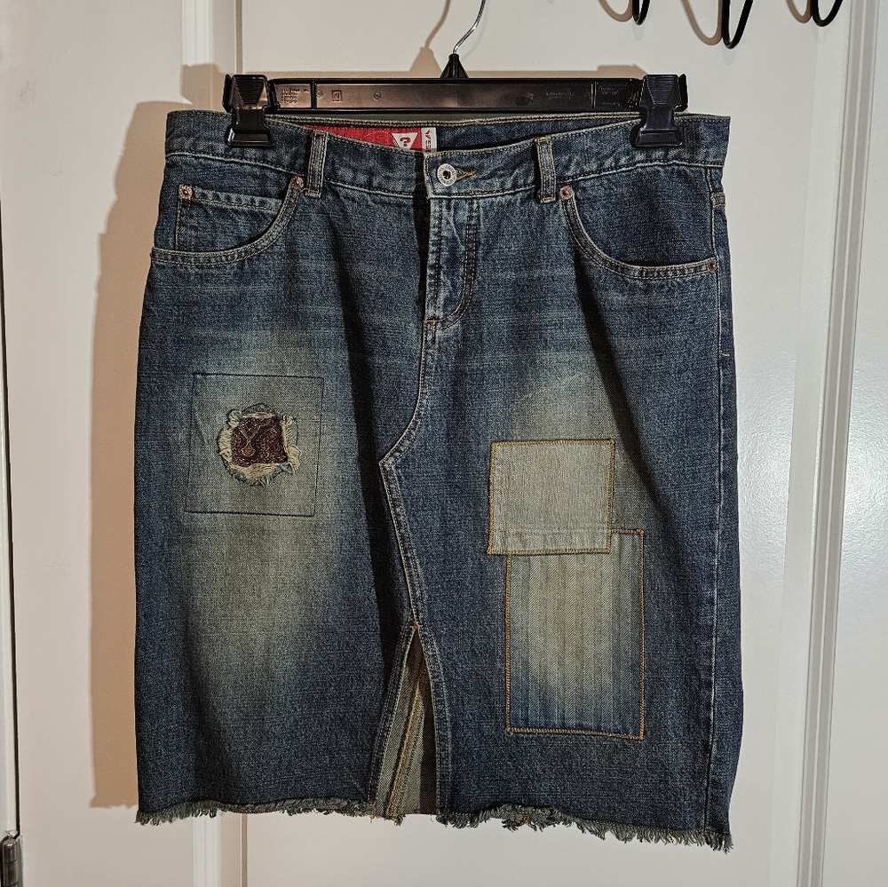 Y2K Vintage Guess Patchwork Denim Knee-length Skirt Womens Size 30